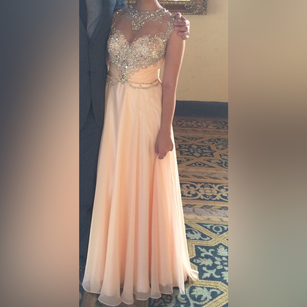 Rachel Allan xs petite formal blush floor length gown